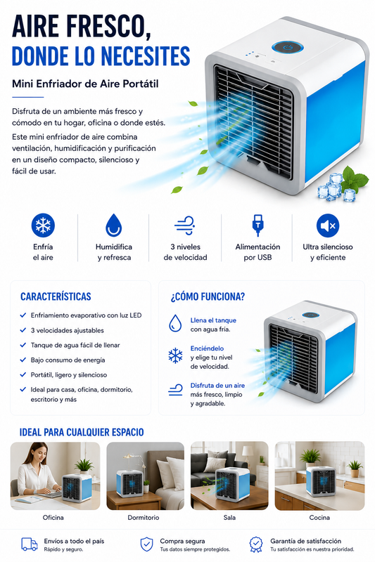 ABANICO DE AIRE FRIO PORTÁTIL VENTILADOR PERSONAL